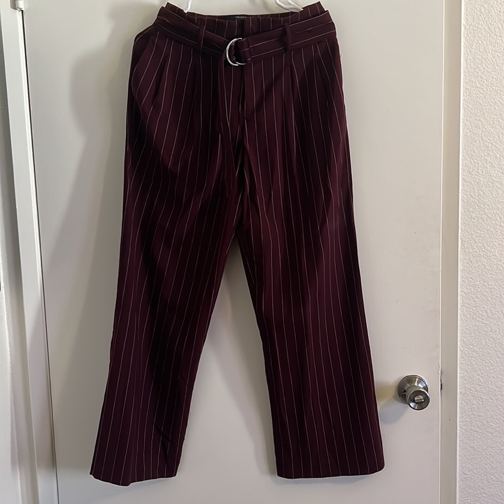 Burgundy striped trouser pants